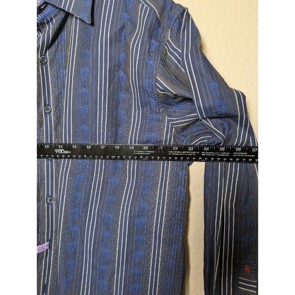 Robert Graham Blue Stripe Button Down Shirt Flip Cuffs Size Large Cameron ASO - Picture 5 of 9